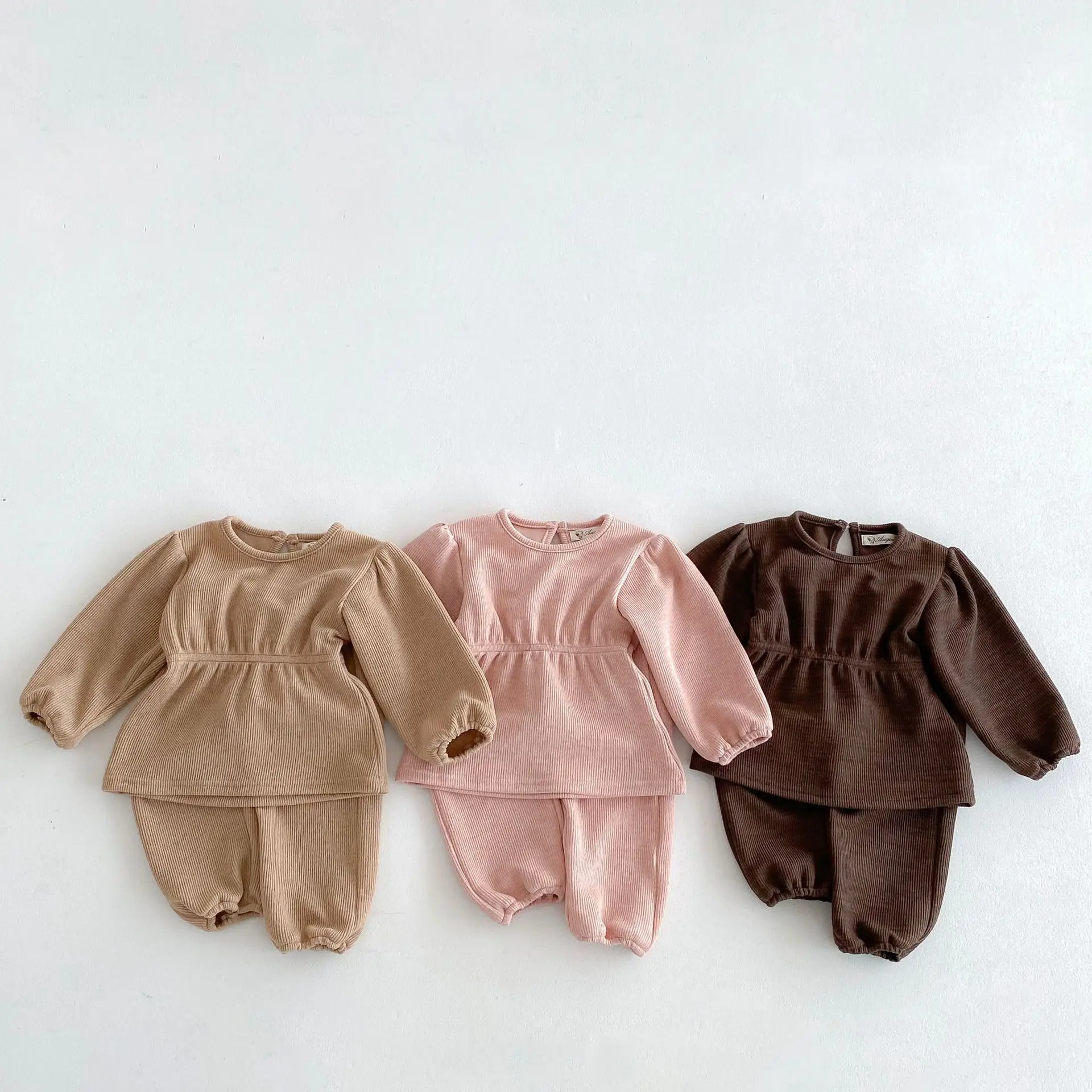 2024 Autumn New Children Long Sleeve Clothes Set Girls Solid Casual Tops + Pants Cotton Versatile 2pcs Suit Kids Baby Outfits