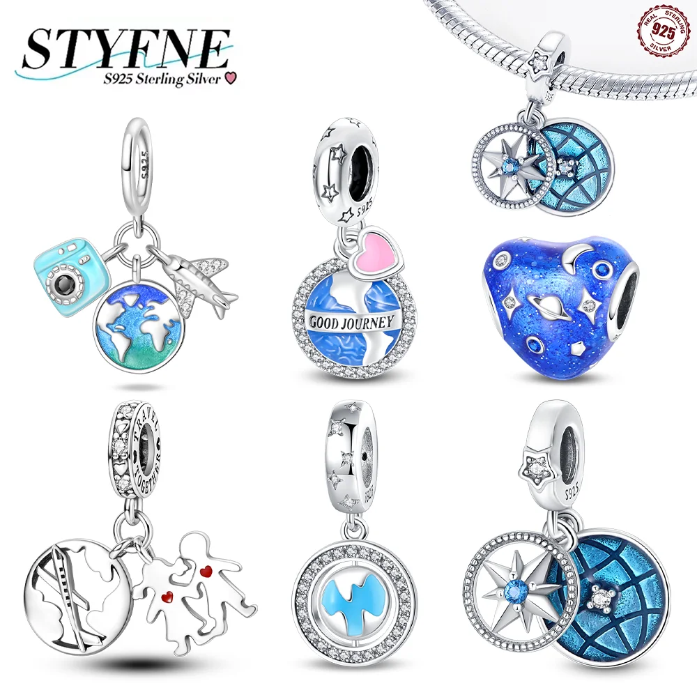 

Exquisite 925 Silver Charms Blue Earth Moon Star Beads Pendant Fit DIY Original Bracelet Necklace Women Jewelry Fashion Gifts