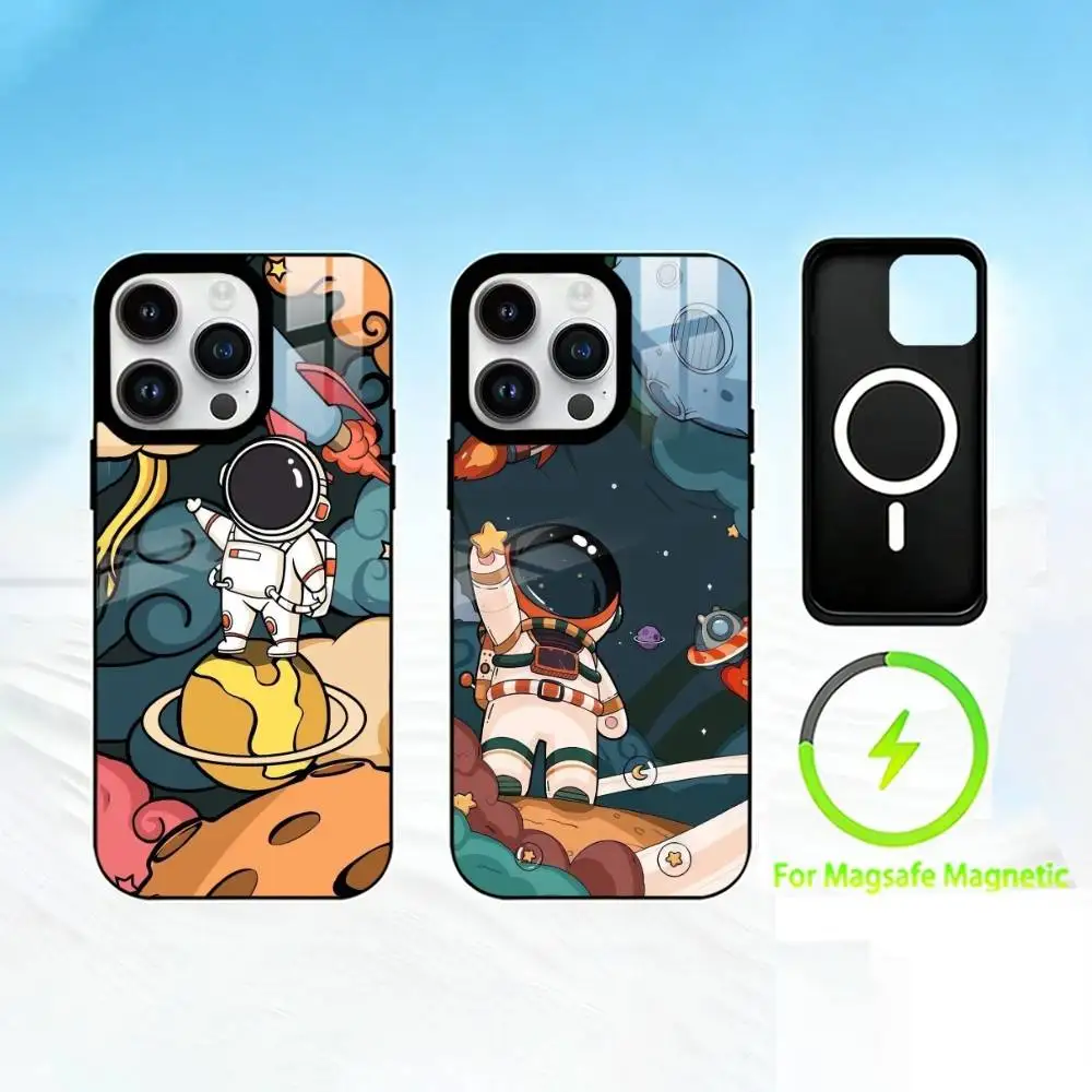 

Q-Q version of astronaut Phone Case For iPhone 17 16 15 14 13 12 Pro Max Plus for Mirror Wireless Magnetic Cover