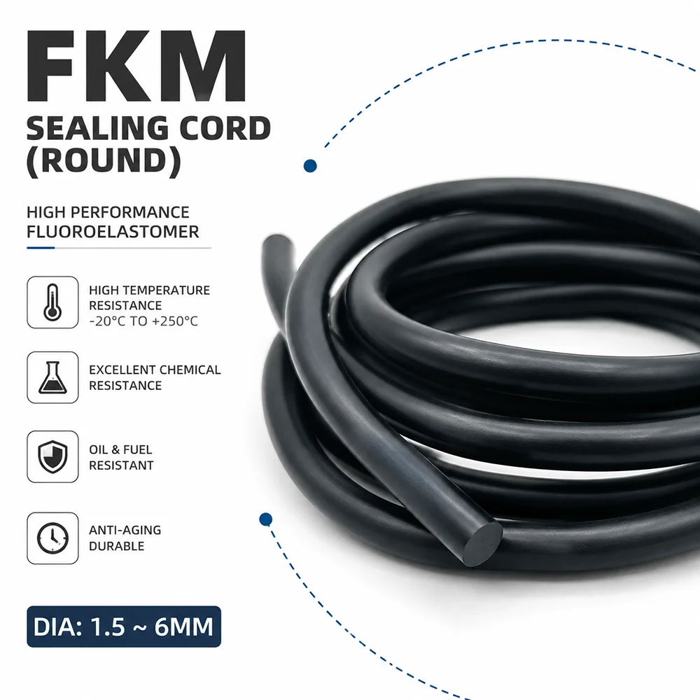 10/5/2M Black FKM Sealing Strip ID1.5~10mm High temperature/acid alkali/oil circuit high temperature equipment diversion special