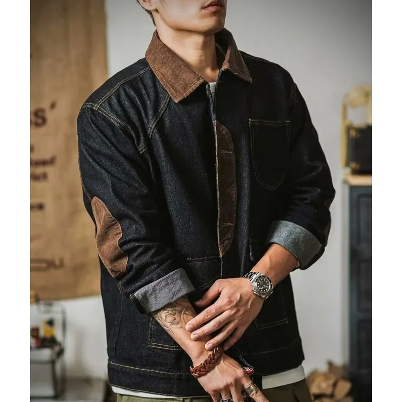 American Retro Casual Workwear Jackets for Men 2026 Autumn New High Street Men's Loose Denim Jacket Y2k Streetwear