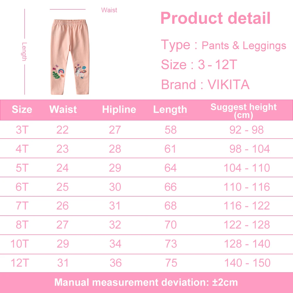 VIKITA Girls Kids Trousers Girls Spring Autumn Pencil Pants Cotton Casual Leggings Cartoon Unicorn Children\'s Clothing Leggings