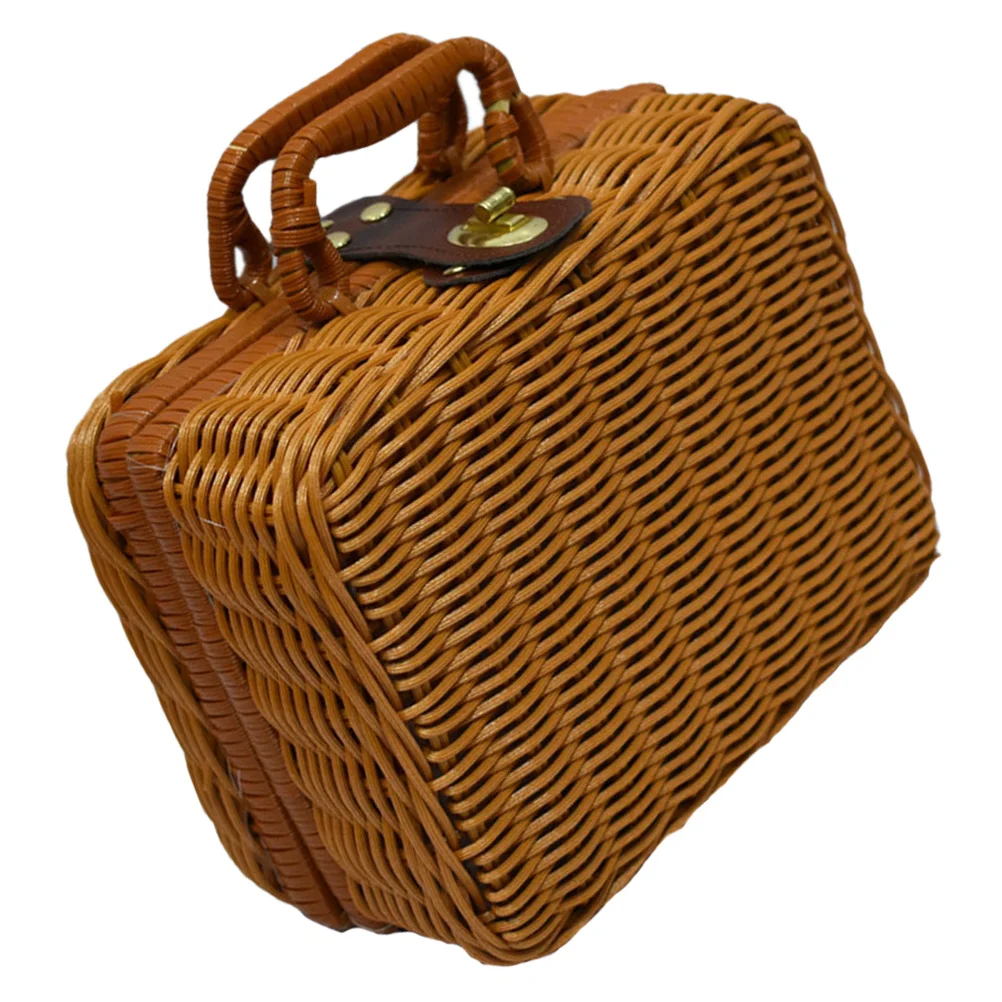 

1Pcs Portable Woven Makeup Organizer Imitation Rattan Cosmetics Case Makeup Brush Holder Lipstick Face Cream Storage Box