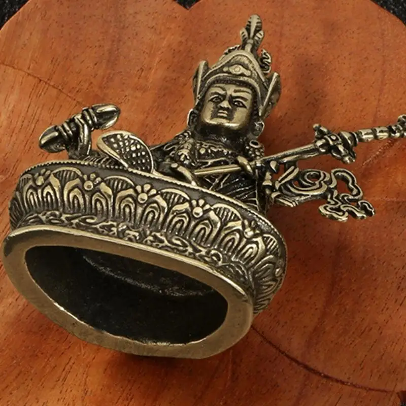 Indoor Metal Decorative Statue with Dark Recessed Motifs, a Detailed Headdress, and a Relief Base for a Shelf, Entryway, or Y5GB