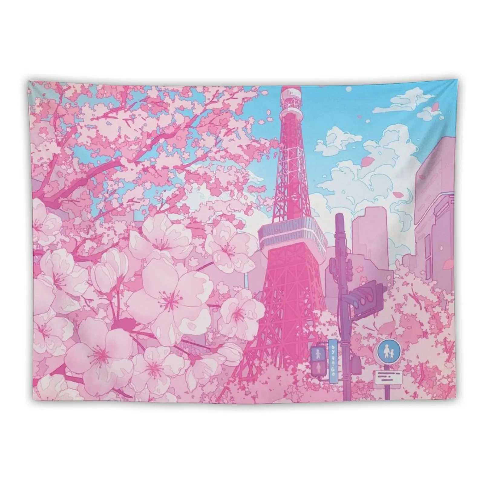 

Tokyo Tower & cherry blossom (Corrected Colors) Tapestry On The Wall Room Aesthetic Decor Tapestry