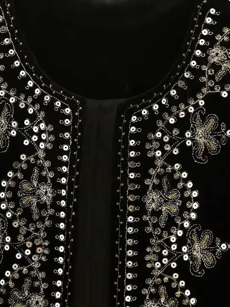 TRZA Women Fashion With Sequin Floral Embroidery Crop Waistcoat Vintage O Neck Sleeveless Female Outerwear Chic Vest Tops image 3