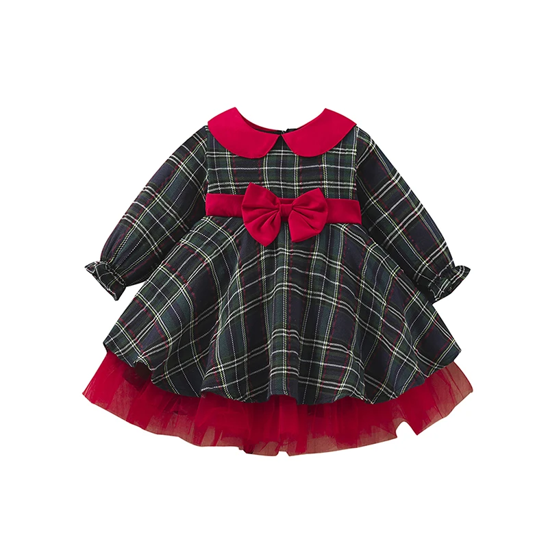 Toddler Baby Girl Christmas Dress Buffalo Plaid Tulle Tutu Skrit Princess Dress Xmas Clothes Outfit for Kids 1-7T