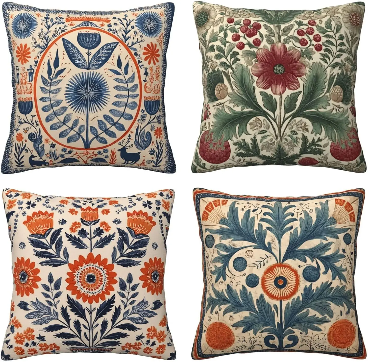 4PC Pillow Covers Set Boho Floral Print Polyester Throw Pillows Cushions Mediterranean Botanical Pattern Home Decor Shams