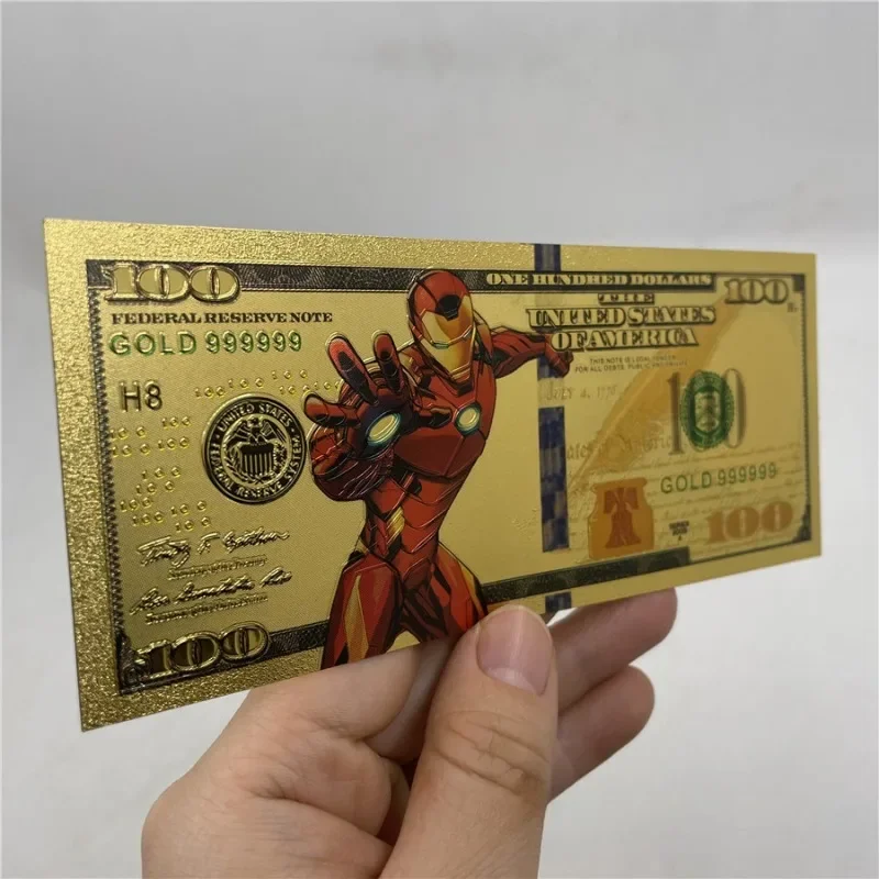 Marvel The Avengers Gold Foil Paper  Decoration Anime Toys Figures Iron Man Captain America Collect Currency Kids Birthday Gifts