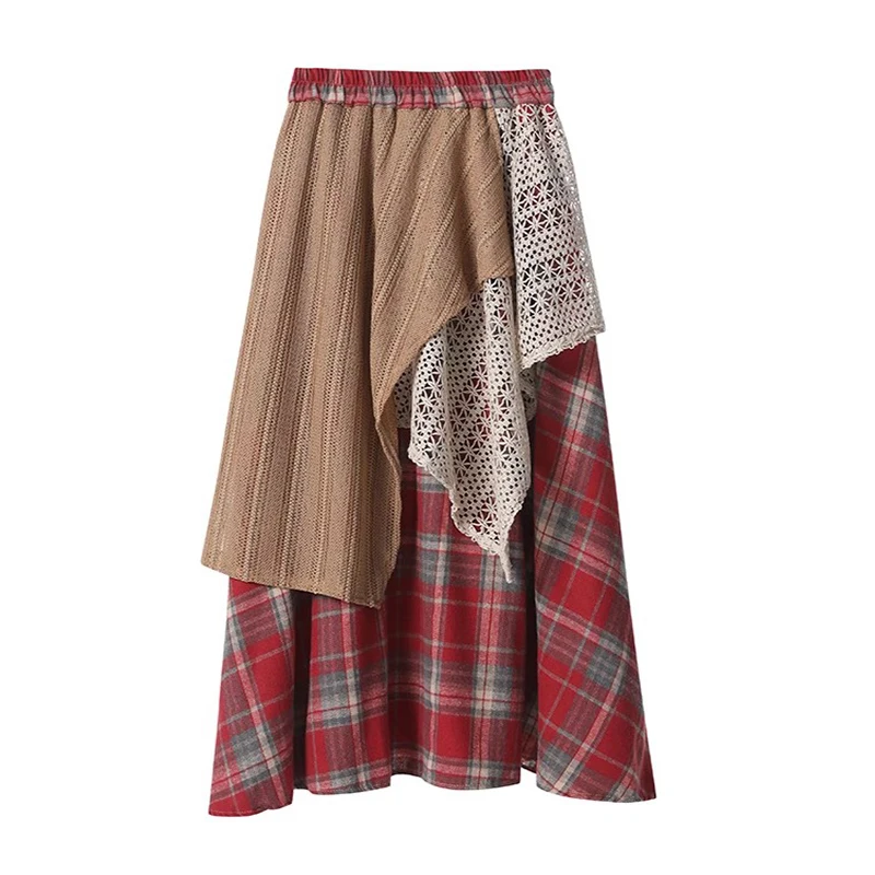 

New Vintage Lace Up Plaid Skirt Women Summer 2025 Punk High Waist A Line Skirts Girls Casual Slim Long Skirt Saia Female