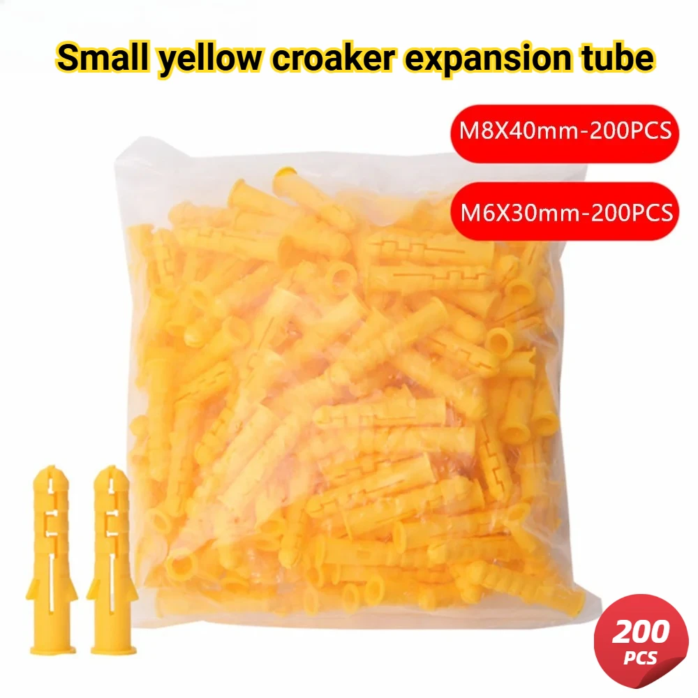 200PCS Plastic expansion tube M6 * 30mm M8 * 40mm small yellow croaker shaped nylon column expansion screw anchor bolt wall plug