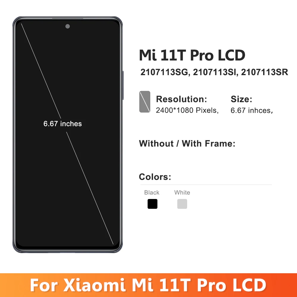 6.67'' AMOLED Display For Xiaomi 11T Pro 2107113SG LCD Display Touch Screen Digitizer Assembly FOR Xiaomi 11T 21081111RG LCD