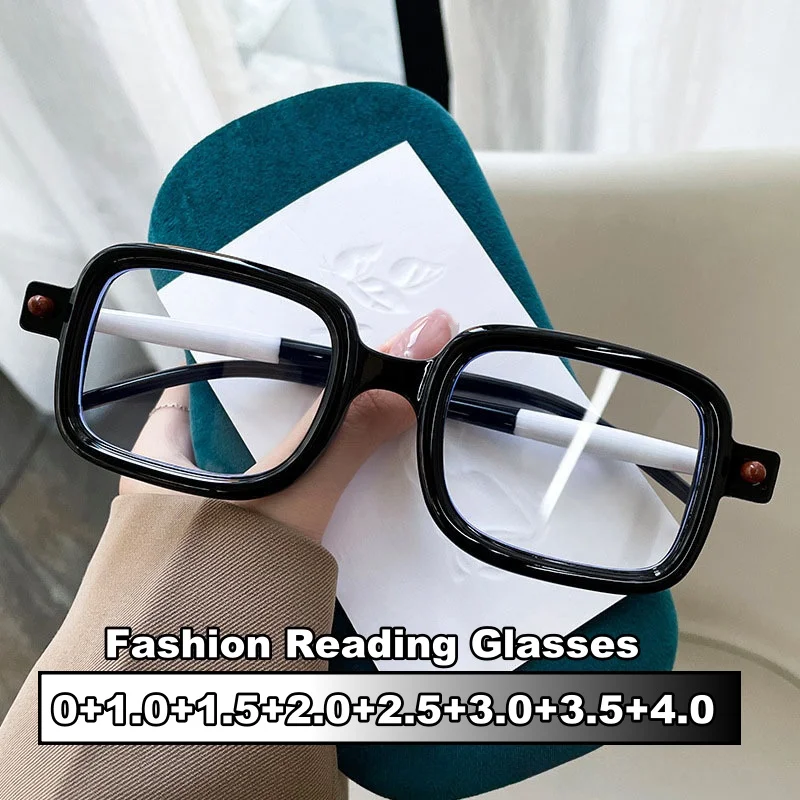 

Women Men Trendy Presbyopia Reading Glasses Unisex Fashion Anti-blue Far Sight Eyeglasses Vintage Square Frame Plus Diopters