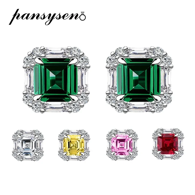 

Vintage 925 Sterling Silver 6*6mm Asscher Cut Emerald Ruby High Carbon Diamond Stud Earrings for Women Luxury Party Fine Jewelry