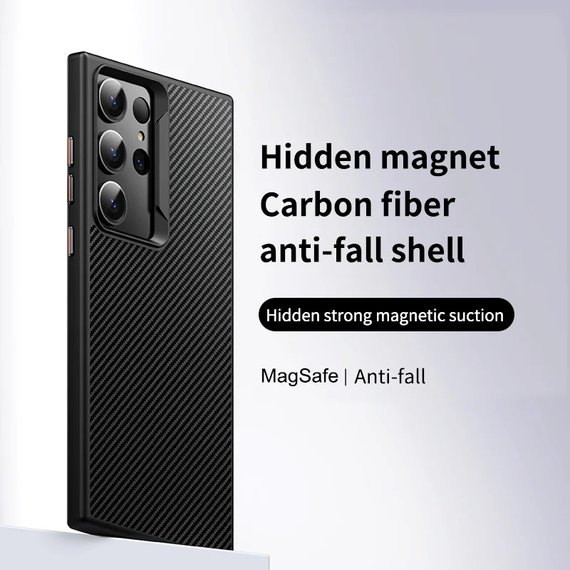 

Case for Samsung S25Ultra S24 Plus S23 Protective Case Carbon Fiber Hidden Magnetic Attachment Support MagSafe Shock Proof Cover