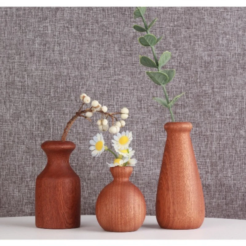 Small Vase Solid Wood Vase, Wooden Crafts, New Flower Arrangement Device for Home Decoration, Dried Flower Desktop Decoration