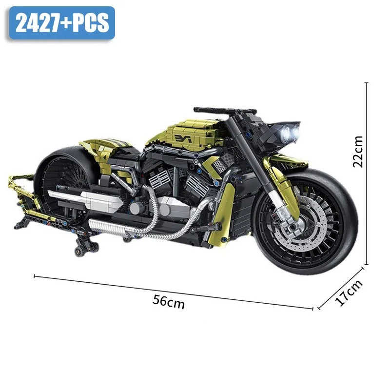 Technical City 2427pcs Harleyed Motorcycle MOC Sport Car Building Blocks 1:5 Scale Motorbike DIY Supercar Bricks Toys For Boys