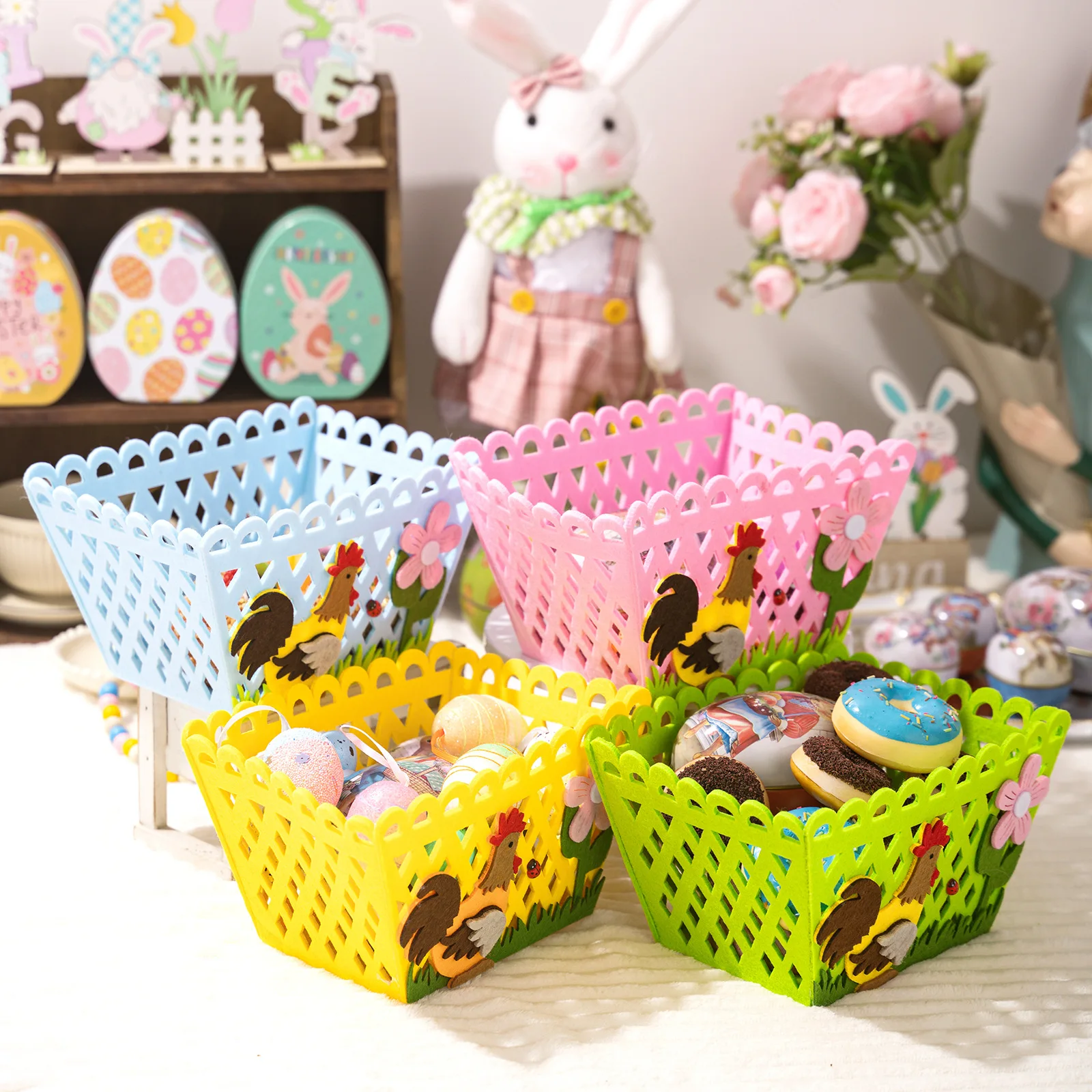 

Easter Egg Basket Square Handheld Gift Packaging Bag Felt Kids Cookie Candy Bags Easter Party Birthday Party Favors Gift Decor