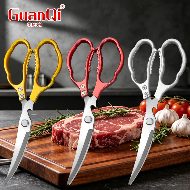 Stainless Steel Kitchen Chicken Bone Scissors Steel Handle Multi Function Shears for Cutting Meat, Fish, Vegetables and Nuts