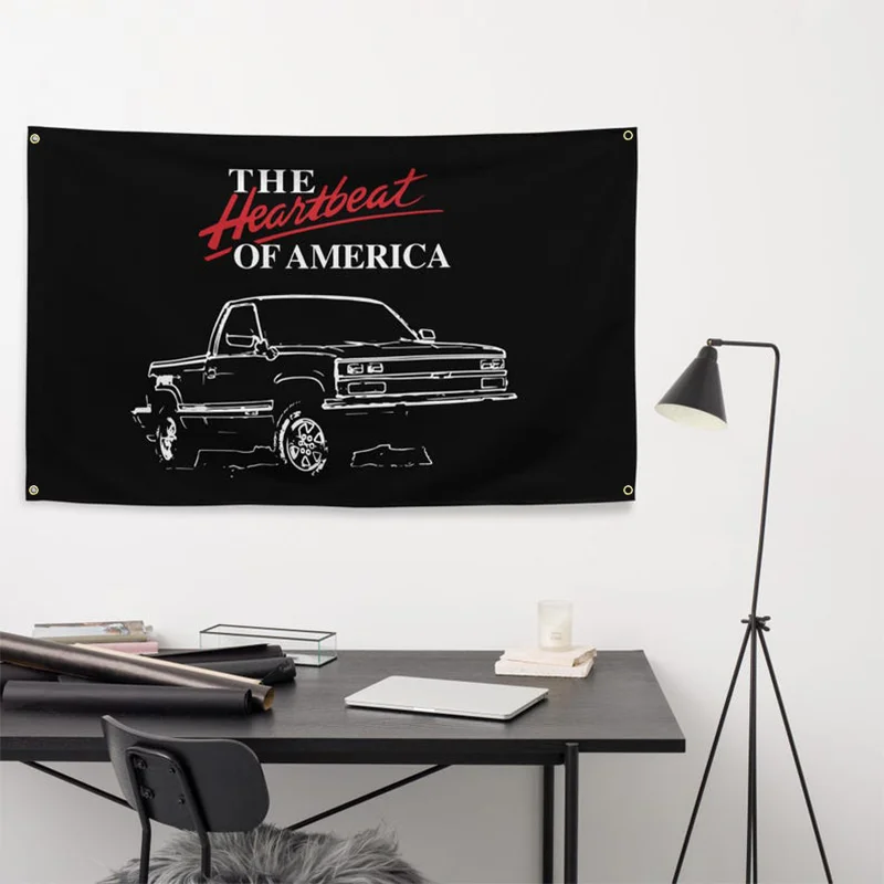 1990 Chevy K1500 Pickup Truck Heartbeat of America Garage Office Man Cave Banner Flag