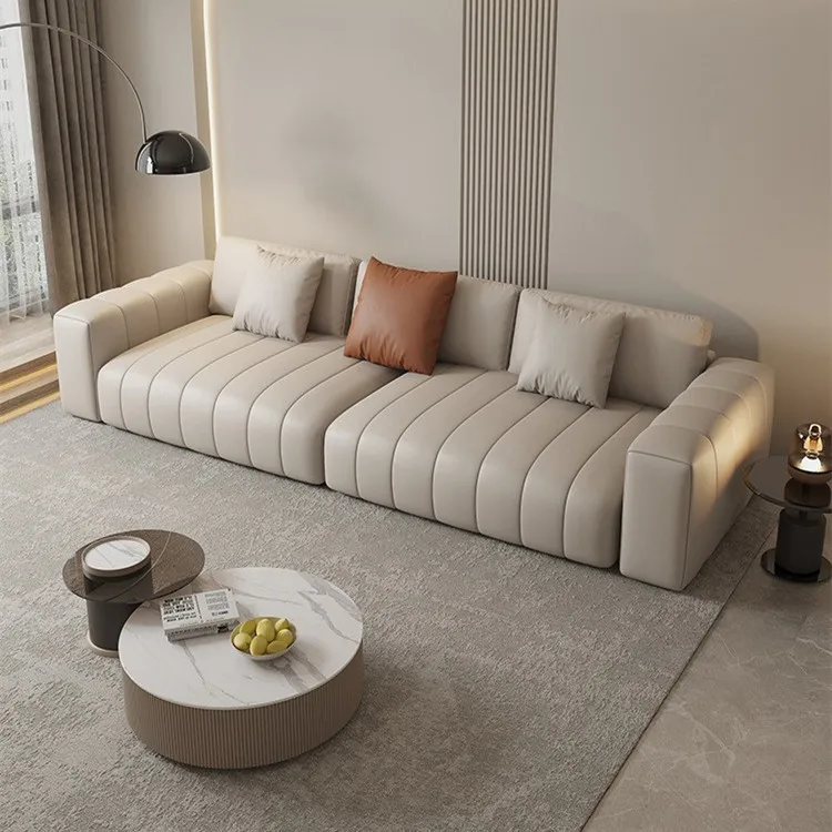 

Piano key leather sofa living room Italian light luxury modern minimalist small apartment straight row tofu block leather