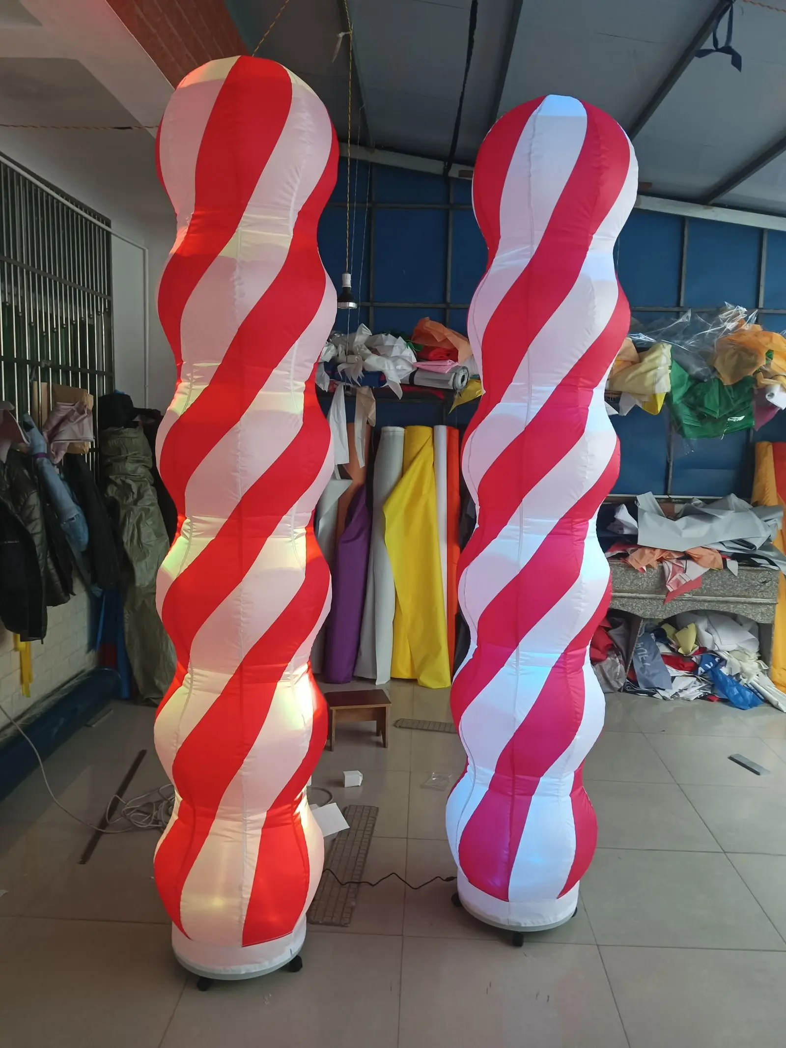 2.4mH Inflatable Spiral Lamp Post, Ground LED Decorations Column Inflatable Candy Cane For Christmas Holiday And Night Parties