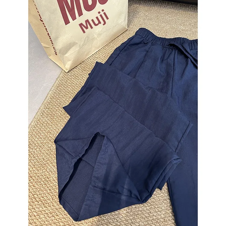 Luźne lniane spodnie damskie z wysokim stanem, idealne na lato 2025, nowe, przewiewne, przyjazne dla skóry, oddychające, długie do ziemi, codzienne.