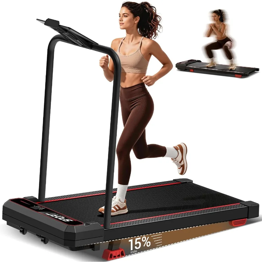 15 Incline Walking Pad with 3 Vibration Levels for home gym use, aluminum alloy frame, black finish, compact foldable design