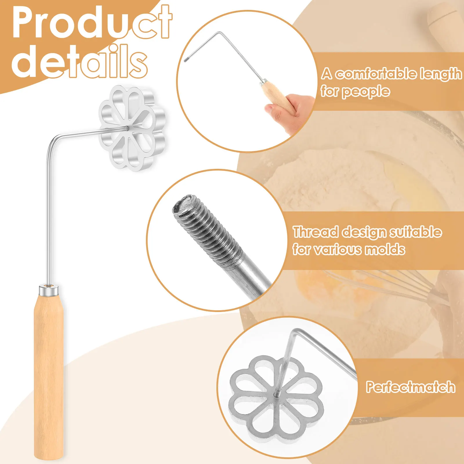 3Pcs Bunuelos Mold Set with 3 Wooden Handles Aluminum Alloy Rosette Molds Set Reusable Non-Stick Bunuelos Cookie Maker Mold