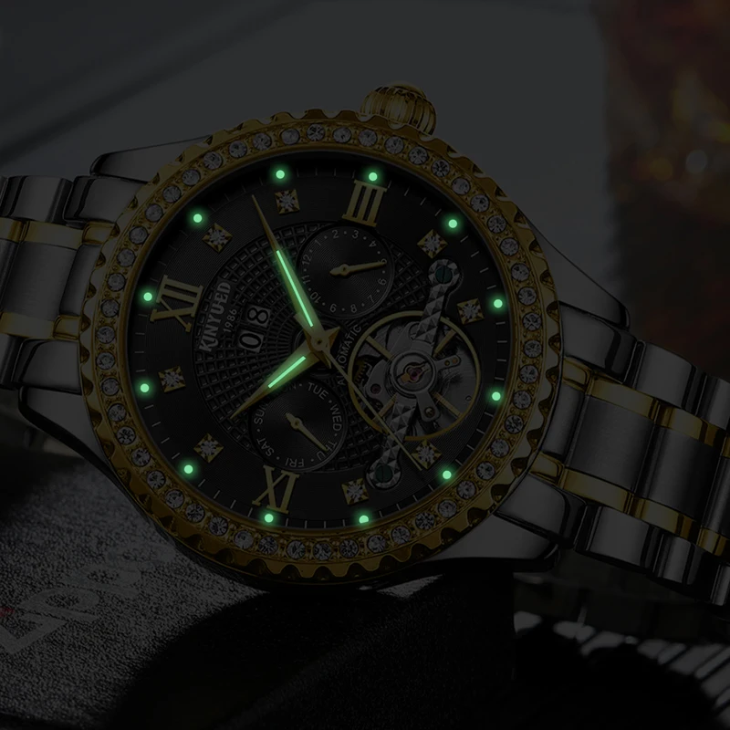 KINYUED الأعمال توربيون ساعة الرجال الذهب ساعات آلية أوتوماتيكية مقاوم للماء العلامة التجارية الأعلى مضيئة الرجال ساعة جديدة Reloj Hombre #3