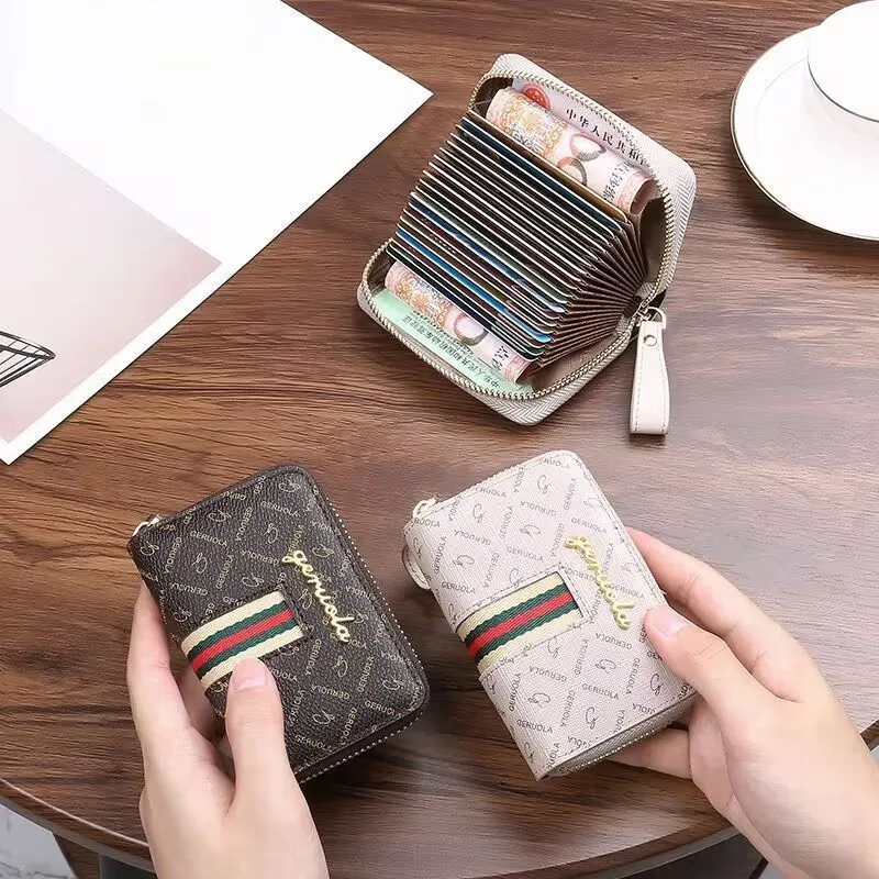 Classic Striped Accordion Card Holder, Zipper Short Wallet with Multiple Card Slots