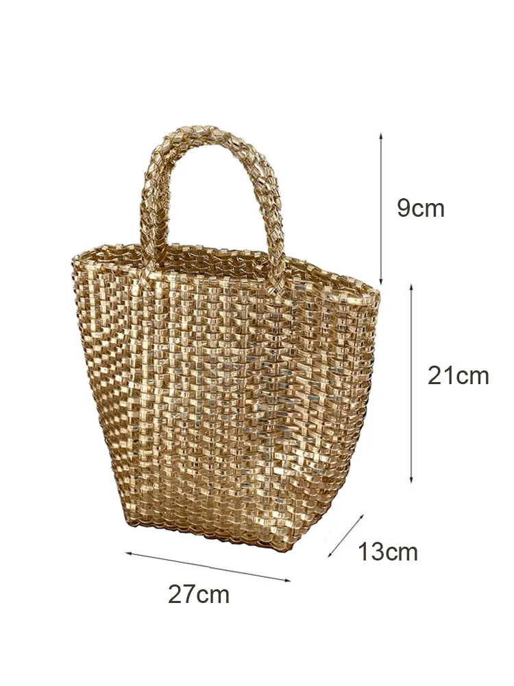 Hylhexyr Female Casual Tote Vegetable Basket Woven Bag Ins Fashion Handheld Beach Bags Summer PVC Handbag