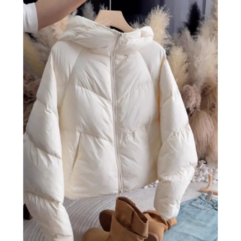 Diagonal Quilted Puffer Jacket for Women Short Hooded Winter Coat with Puffy Loose Fit Warm Padded Outerwear Zip Front Casual