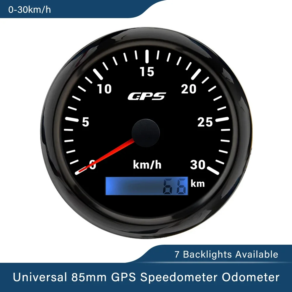 

ELING 85mm GPS Speedometer 0-30KM/H 200km/h 0-80MPH 120mph 160MPH Odometer with 7 Colors Backlight for Car Boat Motorcycle