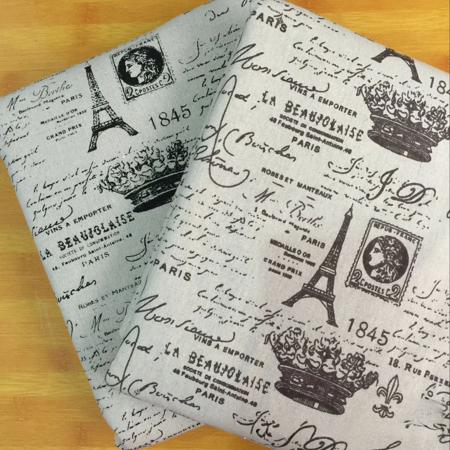 

Linen fabric with iron tower pattern lining, 145X50CM pre-cut for making throw pillows and tablecloths