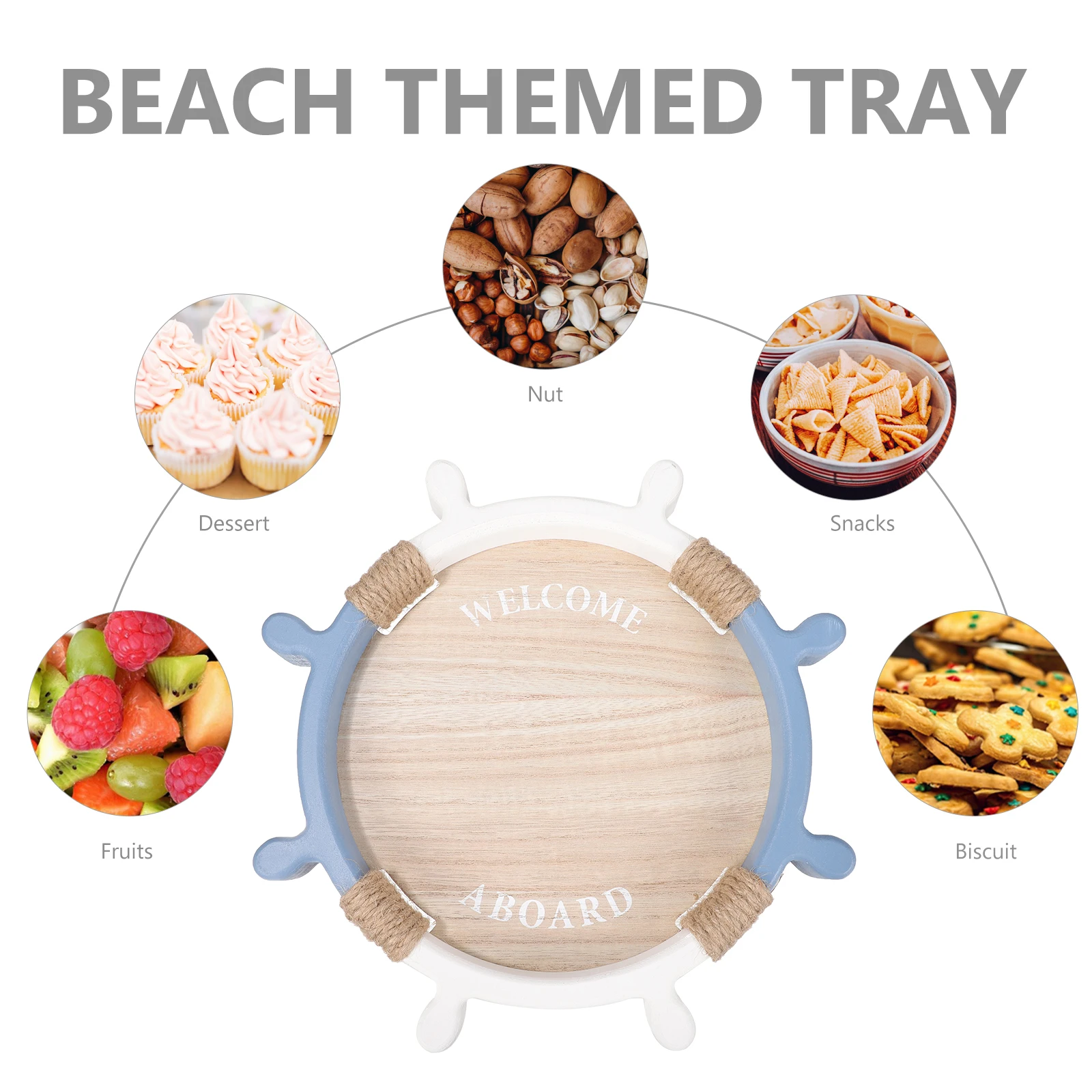 

Rudder Shaped Wooden Serving Beach Themed Mediterranean Style Wood Tea Cup Storage Tray For Home Restaurant Fruit Bread