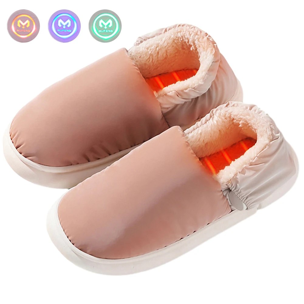 Unisex Rechargeable Foot Warmer with 3 Heating Levels USB Heated Slippers Warm Plush Slippers Home Cotton Shoes for Cold Weather