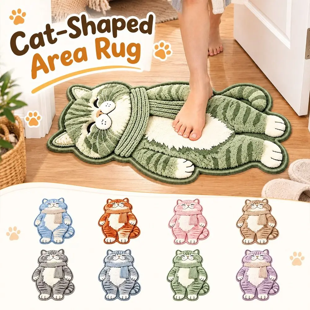 Cute Crystal Velvet Cat-Shaped Area Rug Soft Non-Slip Bathroom Carpet Anti-fouling 2D Bedside Door Mat Home Decor