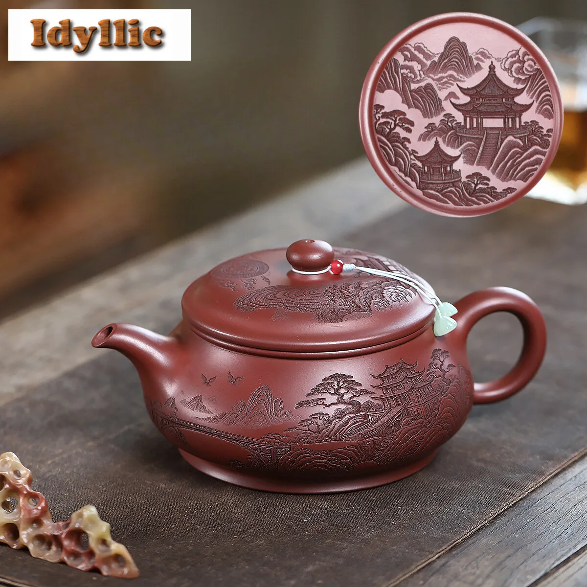

630ml Yixing Purple Clay Teapots Handmade Ming Lu Pot Raw Ore Red Leather Dragon Mud Tea Brewing Kettle With Strainer Zisha Tea