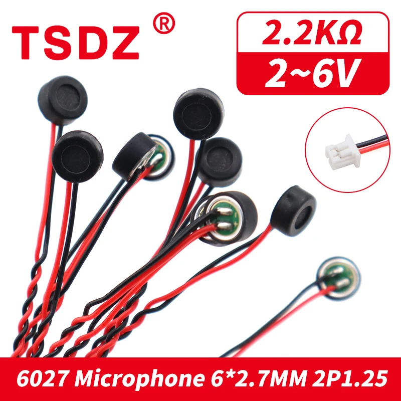 10Pcs 6027 High-Sensitivity Electret Capsule Condeser Pickup Microphones 25DB Mini Microphone Lavalier with Cable JST 1.25MM