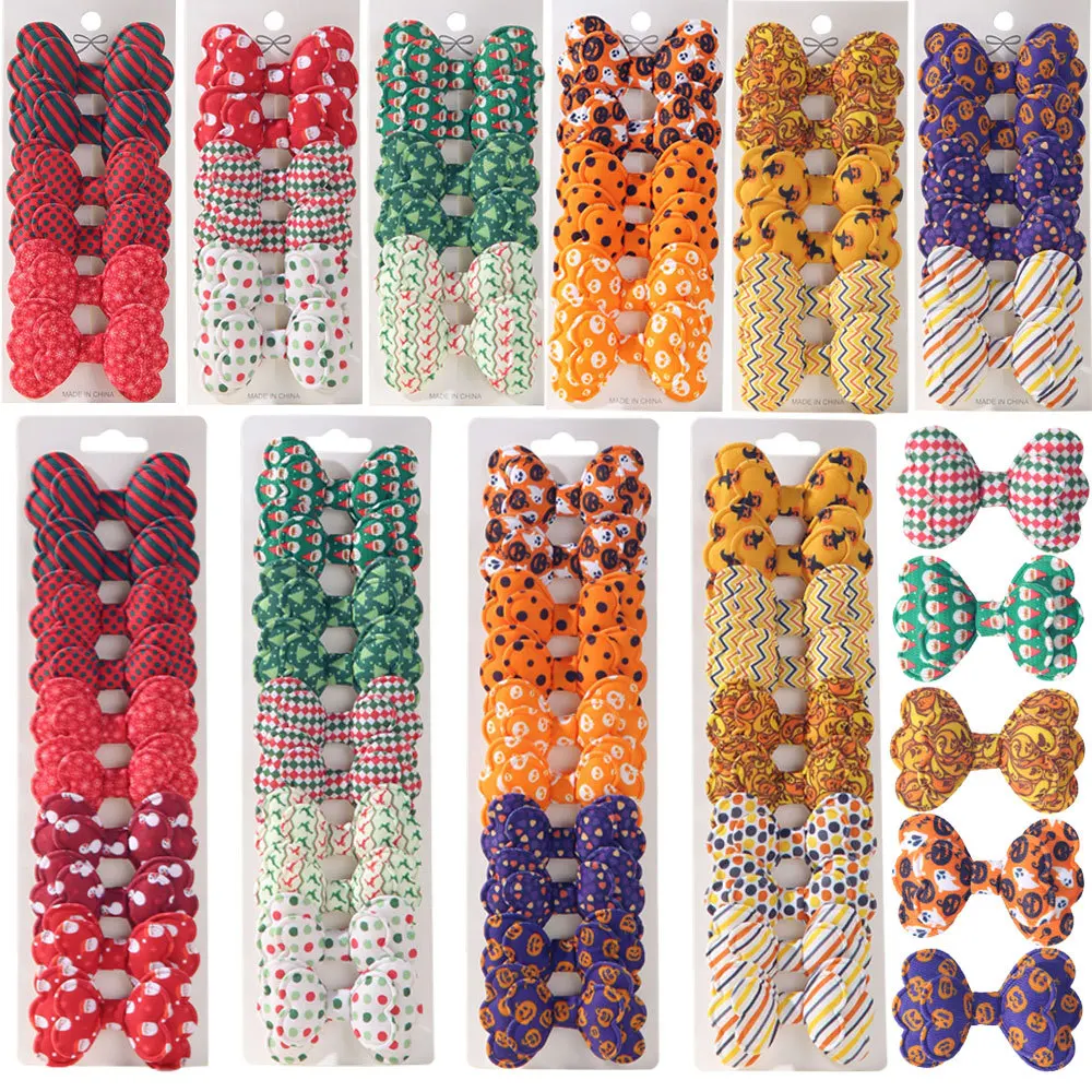 

6/10Pcs Girls Halloween/Christmas Hairpins Party Bowknot BB Hair Clips Children's Hand Woven Cute Barrette Kids Hair Accessories