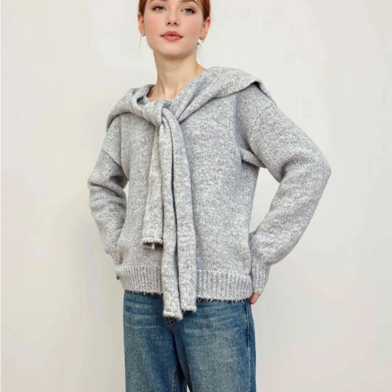 

Casual Elegant Long Sleeve Solid Color Shawl Overhead Sweater Two Piece Set Autumn Winter New Arrival Simple Fashion Women's