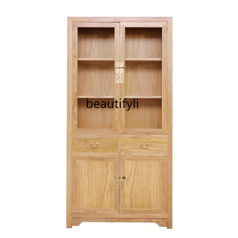 A48 Chinese-style camphor wood bookcase solid wood insect-proof glass shelf display storage tea file cabinet