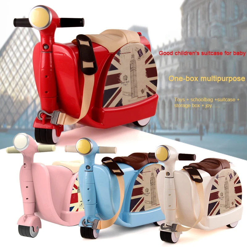 Motorcycle Children Suitcase Baby Multifunctional Kids Luggage Can Ride and Sit Carry-Ons Stroage Case Boys girls Gift