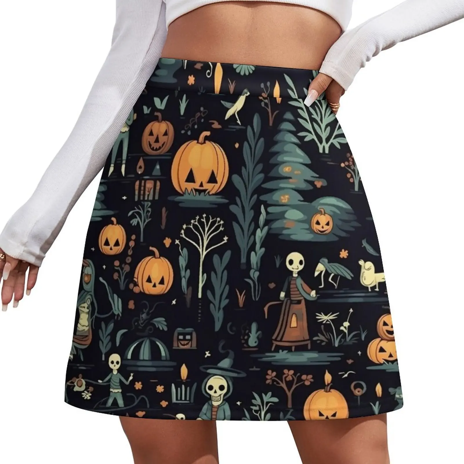 

Cute Trick-or-Treaters Pattern Halloween Print Adorable Halloween Design Mini Skirt korean luxury clothing clothes Woman skirts