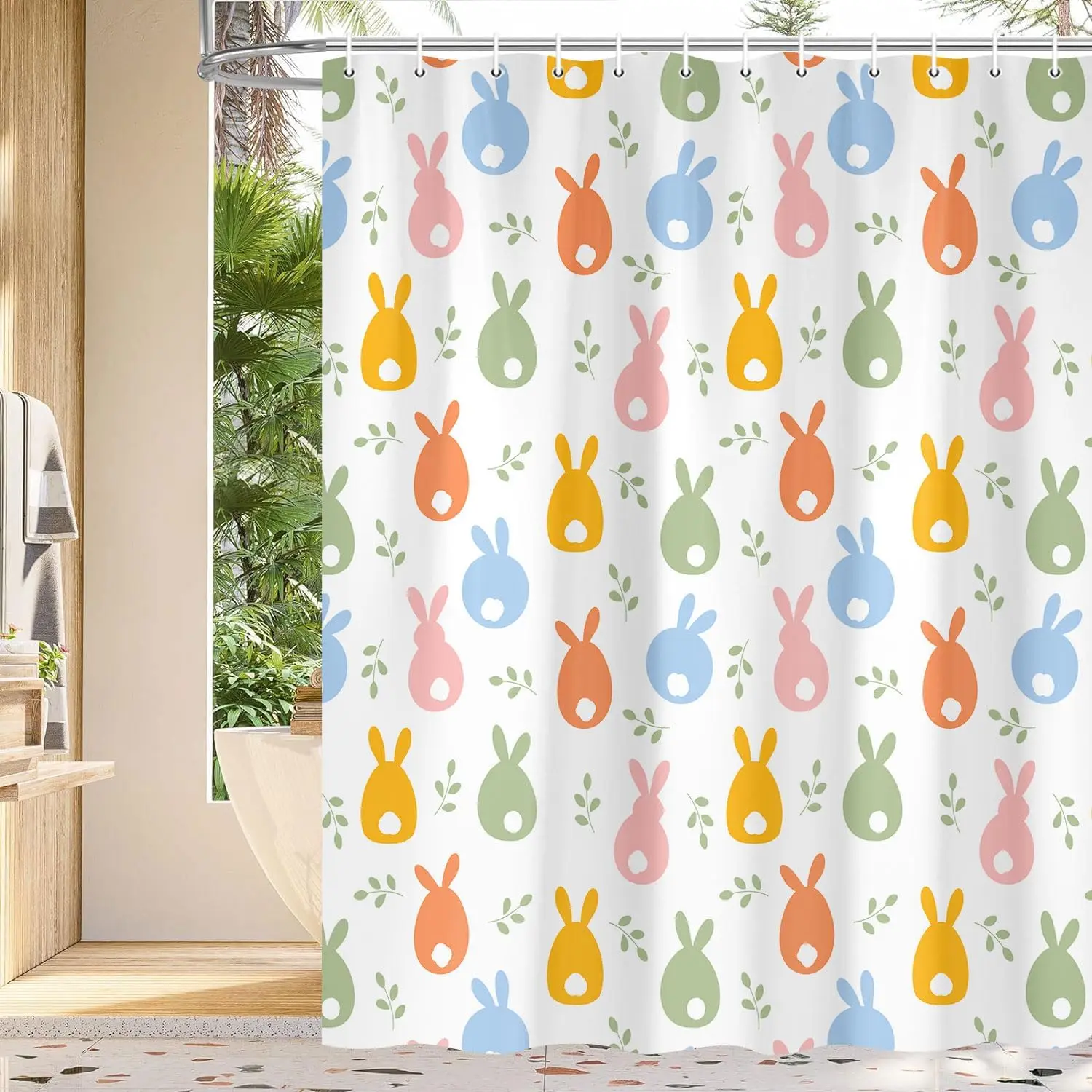 

Пасхальная занавеска для душа, счастливая Пасха, милый кролик, цветочный декор для ванной комнаты, красочная радужная ткань с пасхальным кроликом, ткань для ванной комнаты