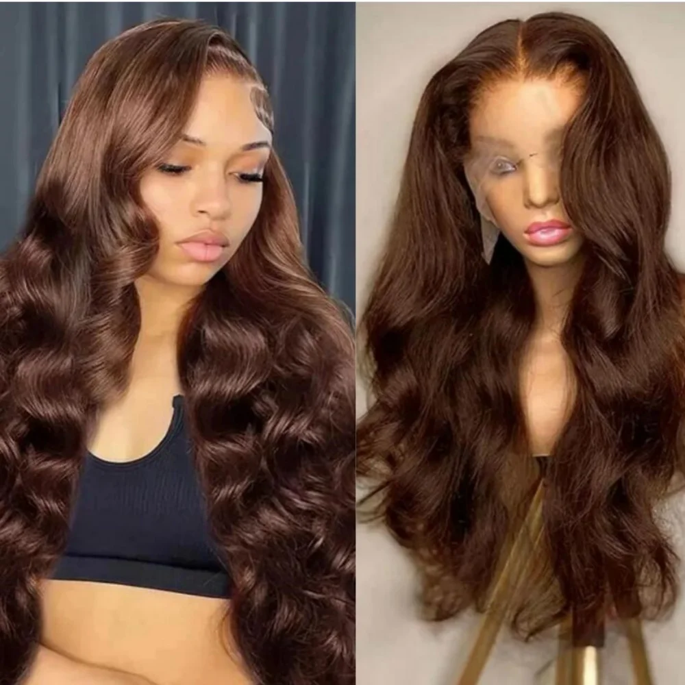 13X6 Chocolate Brown Body Wave Lace Front Wigs Baby Hair Pre Plucked 13x4 Lace Frontal Human Hair Wig Brazilian Wigs 180 Density