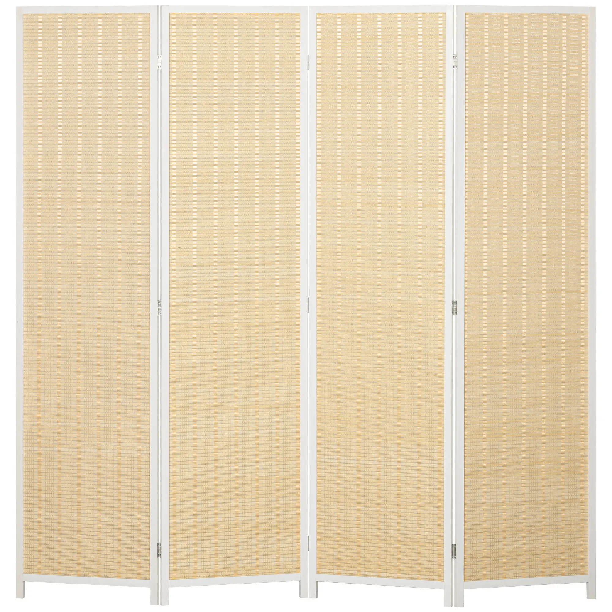 HOMCOM Biombo de 4 Paneles Plegable 180x180 cm Tejido a Mano de Bambú Blanco