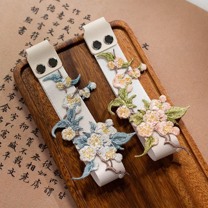 Keyboard Ribbon Chinese Style Embroidery Peach Blossom Personalized Girls Mechanical Replace Keyboard Ribbon Blue/green