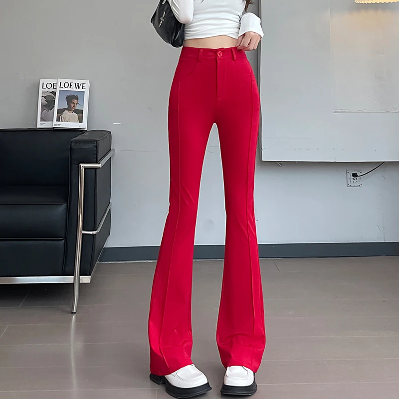 

Korean Fashion Vintage Office Suit Pants Women High Waist Draped Flare Pants Elegant Female Casual Straight Trousers Womens 2024